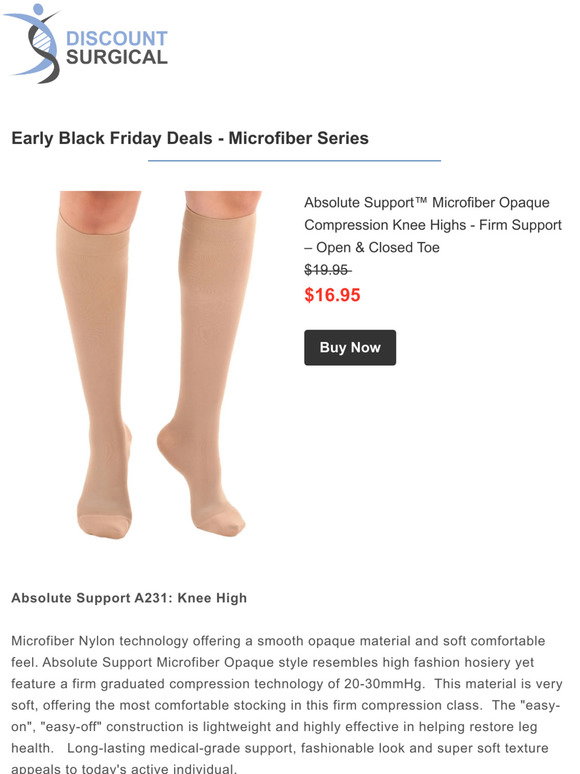 Absolute Support Microfiber Opaque Compression Stockings Thigh High with  Silicone Border - Firm Support 20-30mmHg - A232