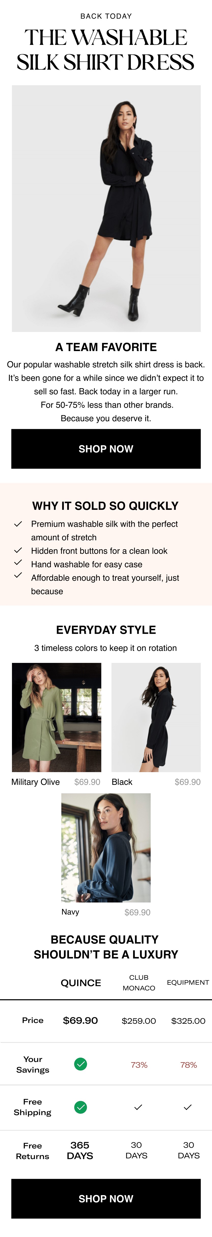 Quince Back Tonight The Washable Silk Shirt Dress Milled