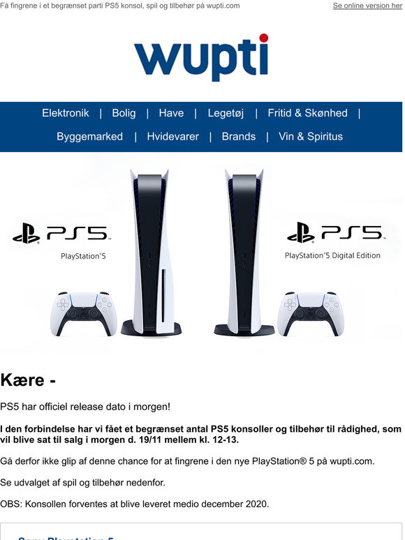wupti.com: PlayStation 5 kommer på lager wupti i morgen! (begrænset antal) Milled