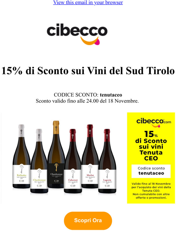 15% di Sconto Sui Vini del Sud Tirolo