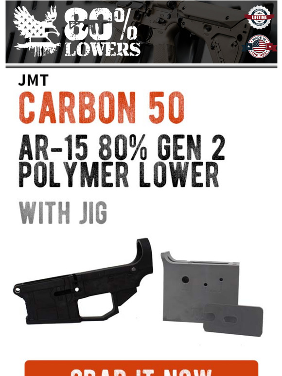 80 Lowers JMT Carbon ㊿ AR15 80 Gen 2 Polymer Lower with Jig Milled