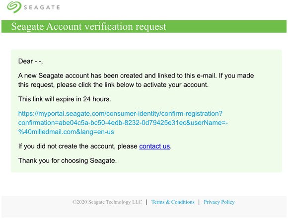 Seagate Account verification request