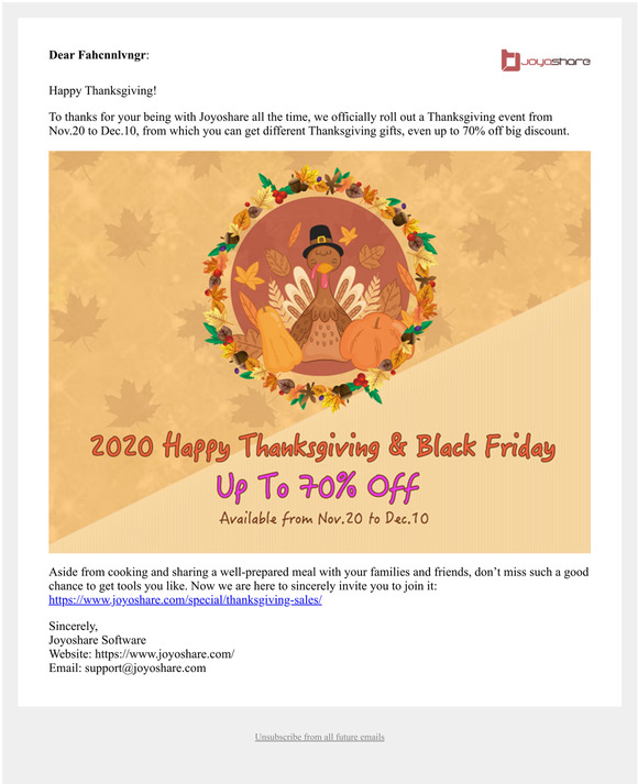 Get 70% Off and More Thanksgiving Gifts Joyoshare Prepared for You