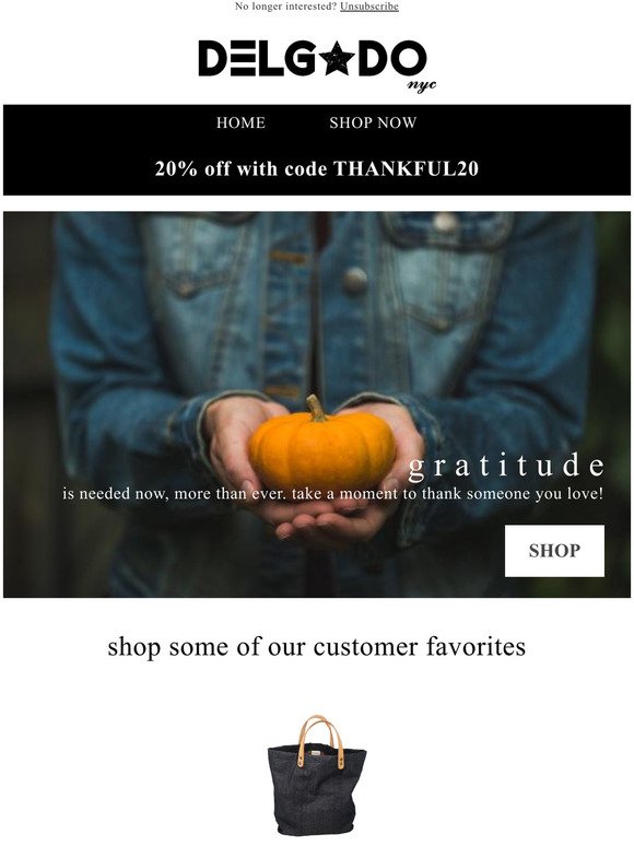 Thankful for you: enjoy 20% off 