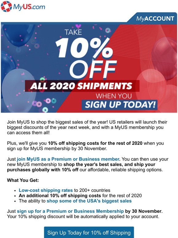 10% off ALL Shipments for the Rest of 2020