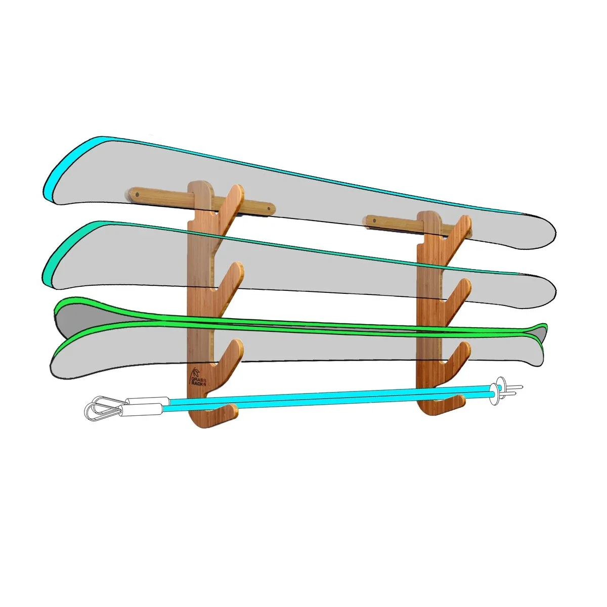 Ski Rack | Paddle Rack | Horizontal Wall-Mounted Indoor Ski Storage - The Hallsteiner Series