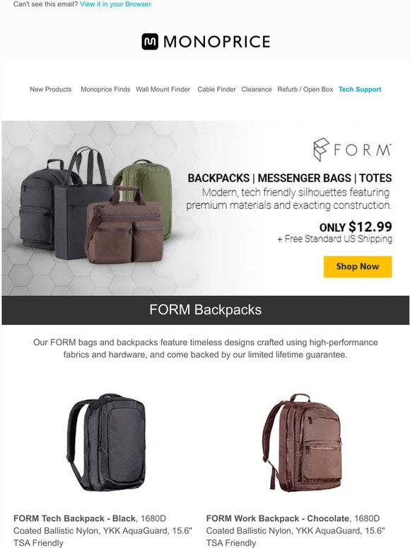 Monoprice.com: FORM Bags \u0026 Backpacks 
