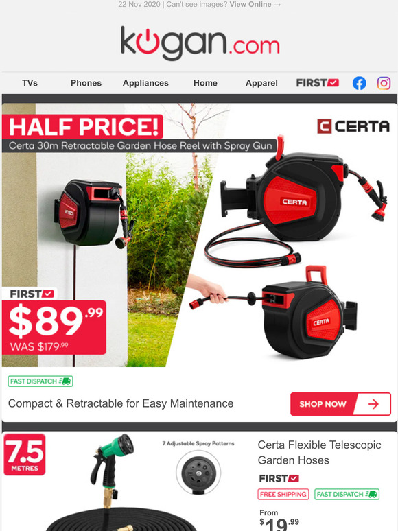 HALF PRICE 30m Retractable Garden Hose Reel w/ Spray Gun 89.99 Milled