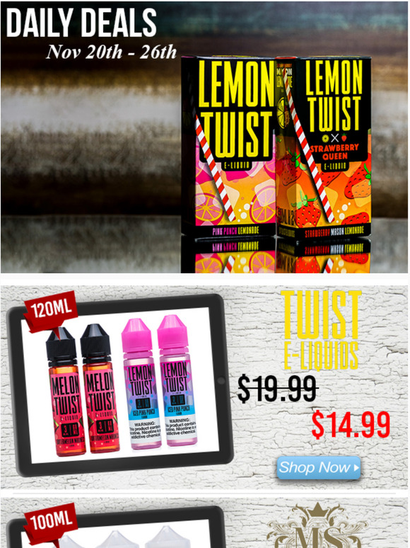 Daily Deals: Lemon Twist $14.99, Moo E-Liquids $11.99