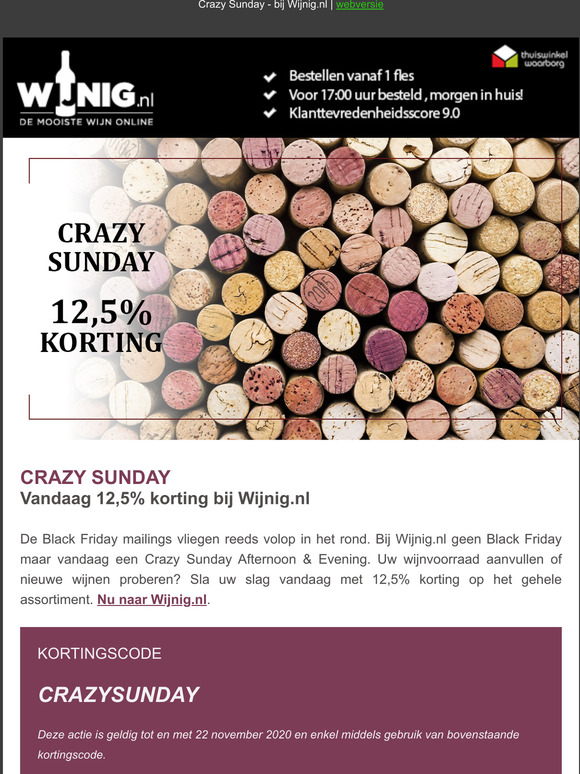 Crazy Sunday - 12,5% KORTING - bij Wijnig.nl 🎁