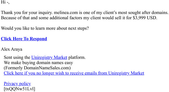 Re: melinea.com