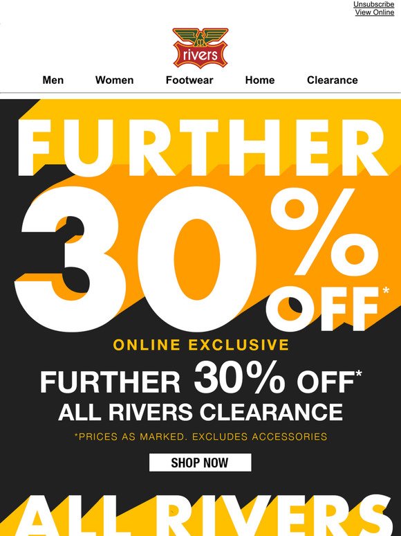 Rivers: Nothing over $5* Clearance Clothing