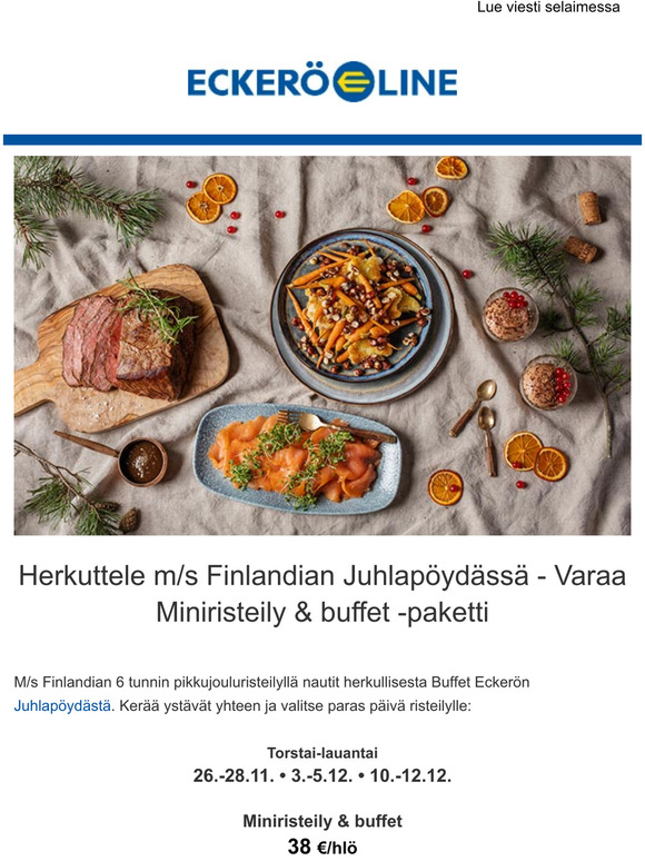 Eckerö Line: ? Herkullinen Juhlapöytä m/s Finlandialla: Miniristeily &  buffet 38 €/hlö | Milled