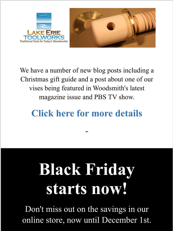Lake Erie Toolworks - Newsletter and Black Friday Sales Starts Now!
