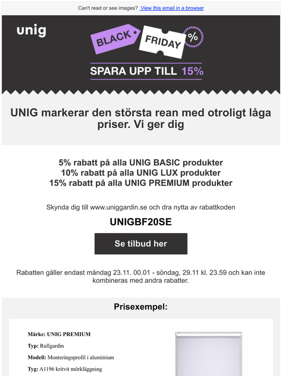 Spara upp til 15% hos UNIG på Black Friday