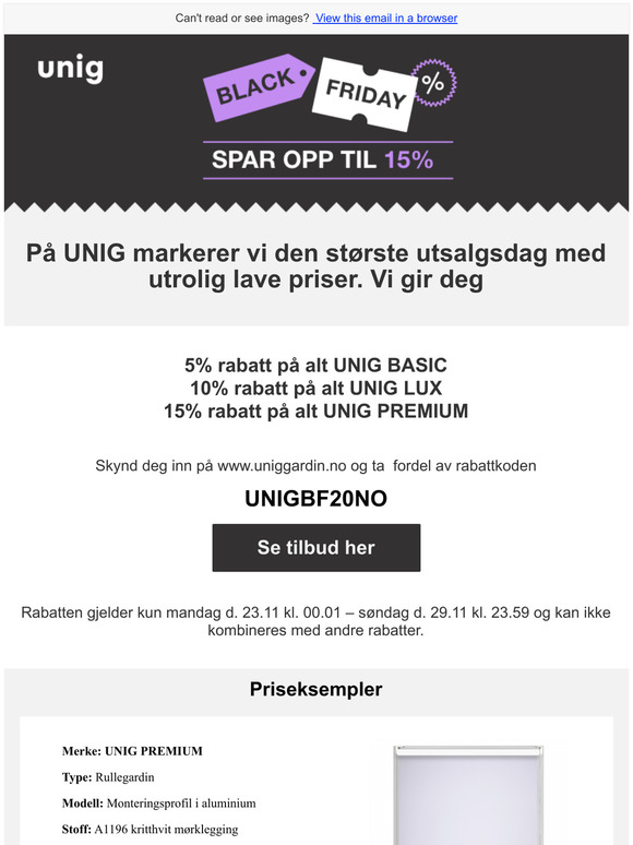 Spar opp til 15% hos UNIG på Black Friday