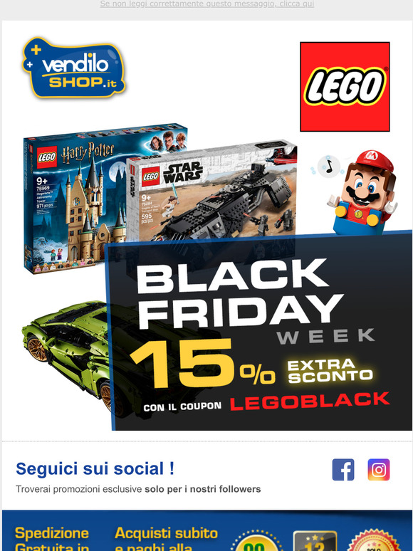 Vendiloshop.it - Extra sconto su tutti i LEGO! Solo per oggi 25 Novembre
