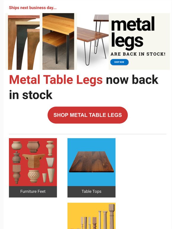 Metal table legs are back in stock