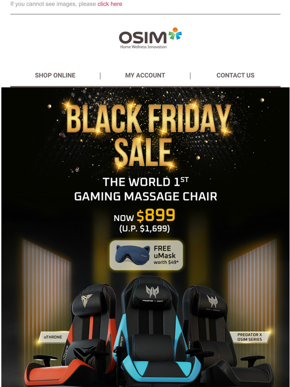 Osim Black Friday Sale Save 800 On Predator Gaming Chair X Osim Milled