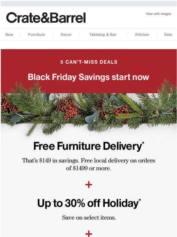 Crate and Barrel BLACK FRIDAY SAVINGS START NOW Milled