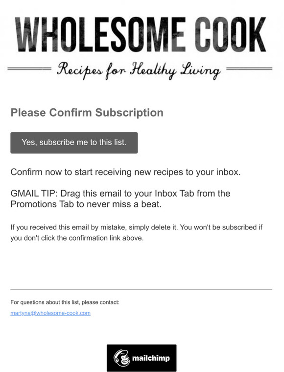 Recipes for Healthy Living: Please Confirm Subscription