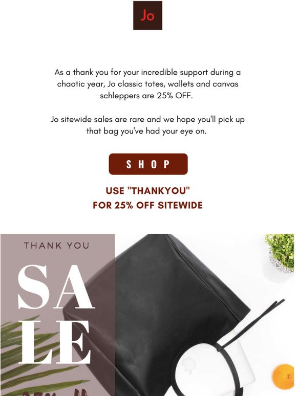 25% OFF. A Thank You Sale.