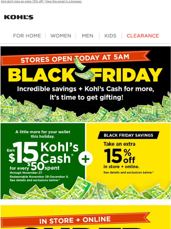 Kohl's BLACK FRIDAY is here! Shop DEALS galore + earn 15 Kohl’s Cash