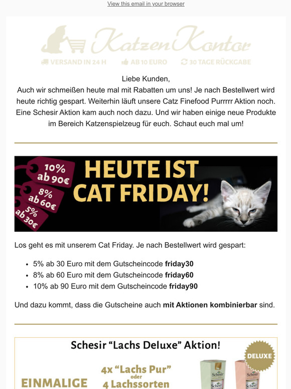 Beim Cat Friday 10% sparen und von Aktionen profitieren