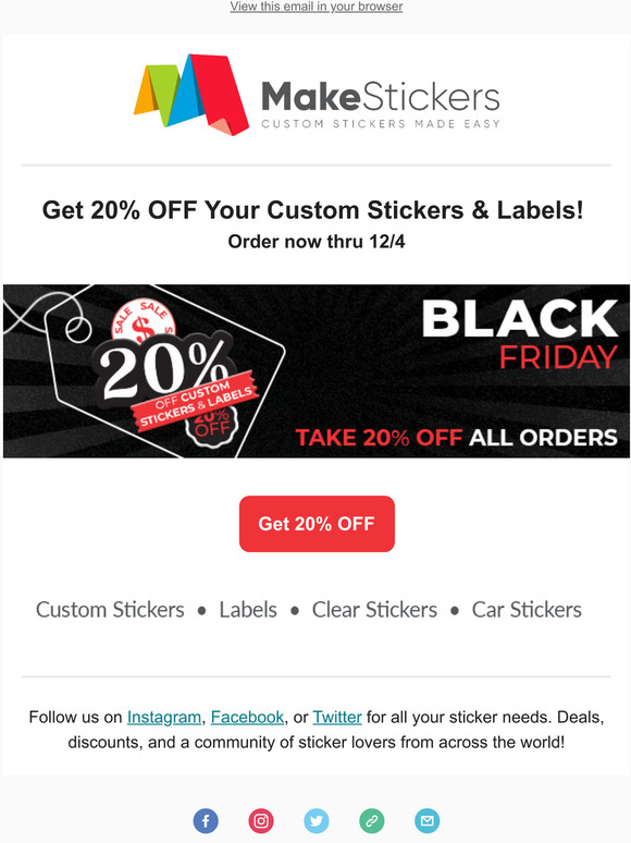 💥 BLACK FRIDAY - 20% OFF CUSTOM STICKERS & LABELS 💥
