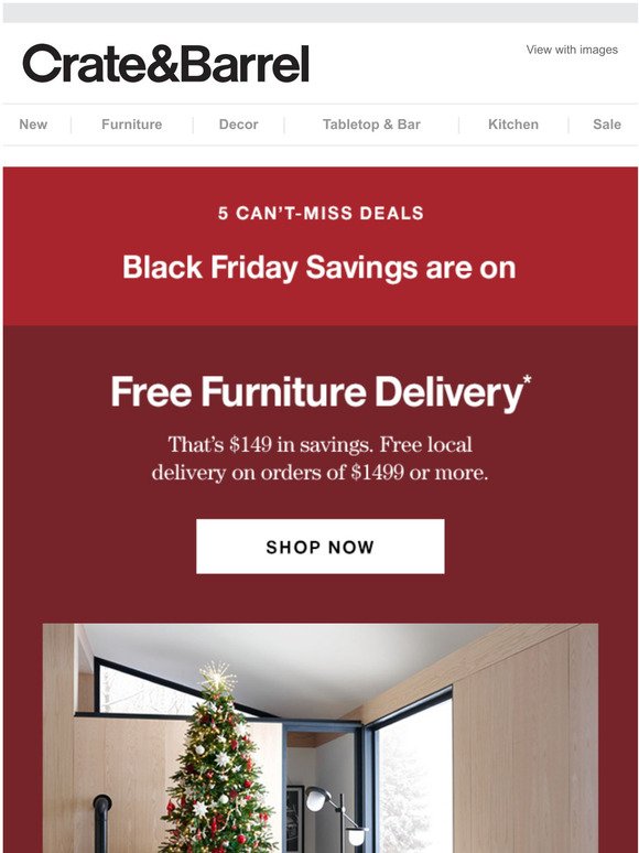 Crate and Barrel Black Friday Free furniture delivery + 4 more ways