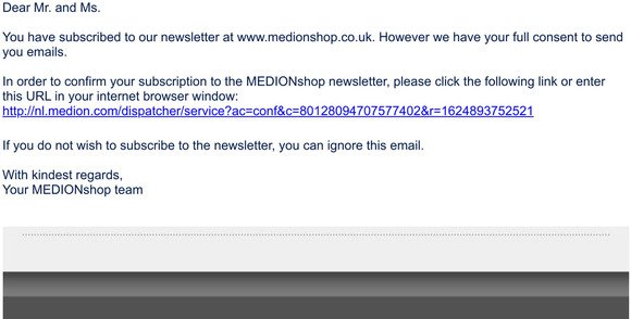 Your subscription to the MEDIONshop newsletter