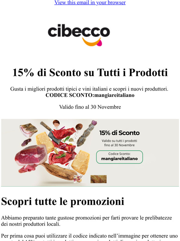 15% di Sconto su tutti i Prodotti fino al 30 Novembre