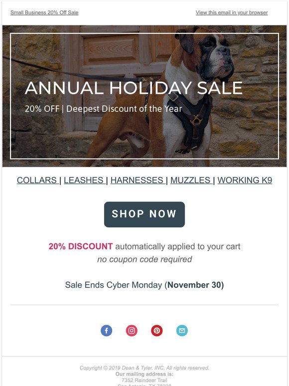 Annual Holiday Sale  🐾 20% Off Entire Store  🐾