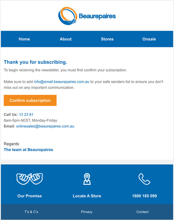 Newsletter subscription confirmation
