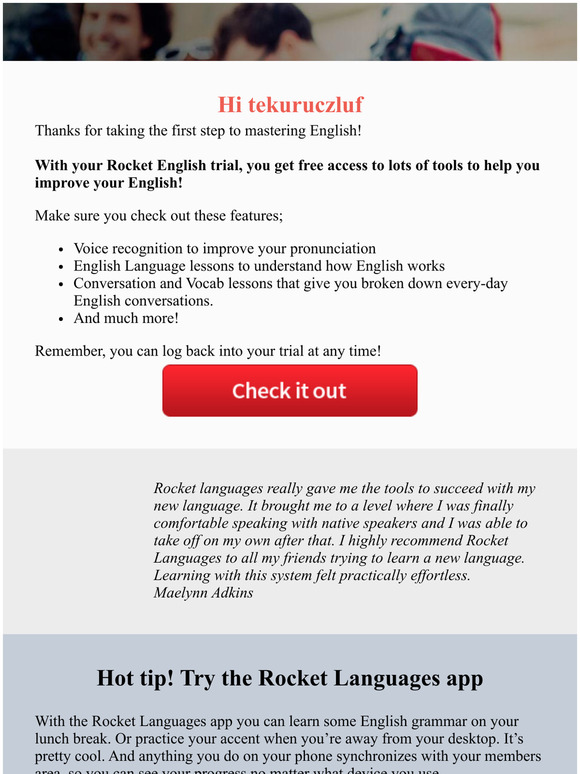 Hello -Learn English with your Rocket English free trial