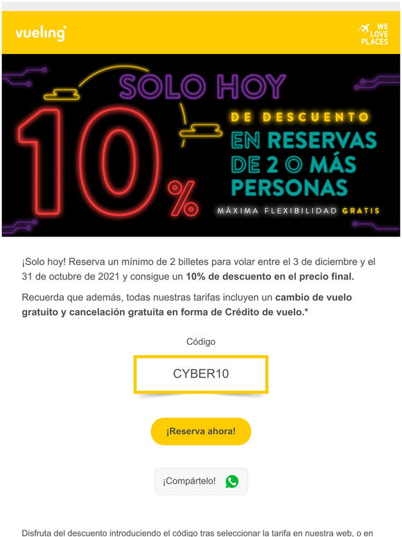 Vueling: Cyber Monday: 10% de descuento para volar | Milled