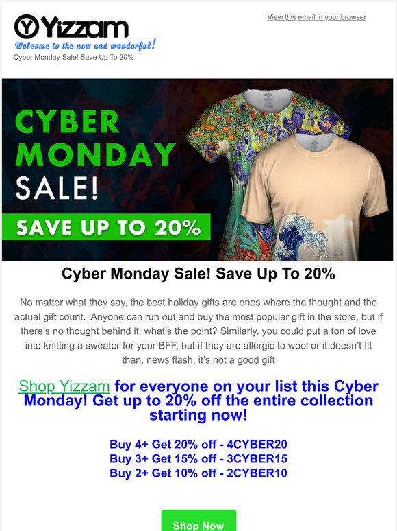 Cyber Monday Sale! Save Up To 20%