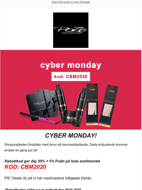 Cyber Monday 20% på allt + fri frakt!
