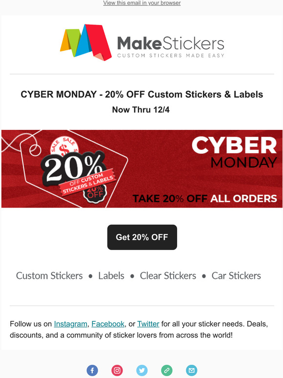 🎉 CYBER MONDAY - 20% OFF CUSTOM STICKERS & LABELS 🎉
