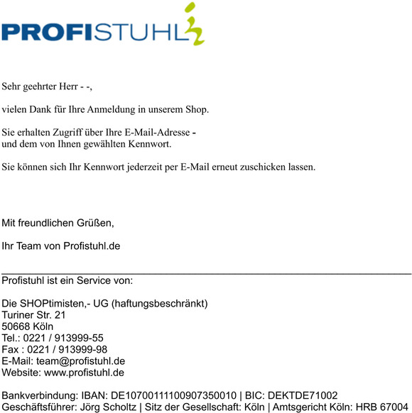 Ihre Anmeldung bei Profistuhl.de