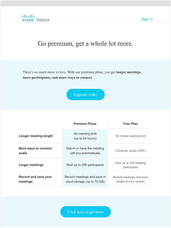 Upgrade today for longer meetings, more participants, and more ways to connect