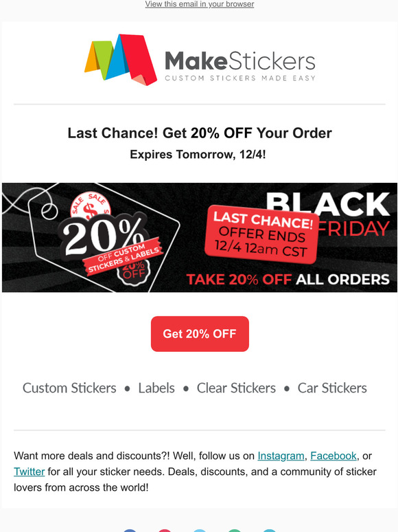 Last Chance - 20% OFF Custom Stickers and Labels