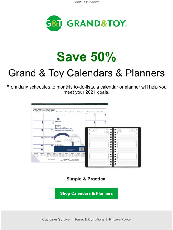Grand & Toy 50 OFF 2021 Calendars & Planners Milled