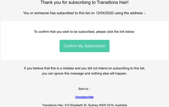 Please confirm your subscription to Transitions Hair