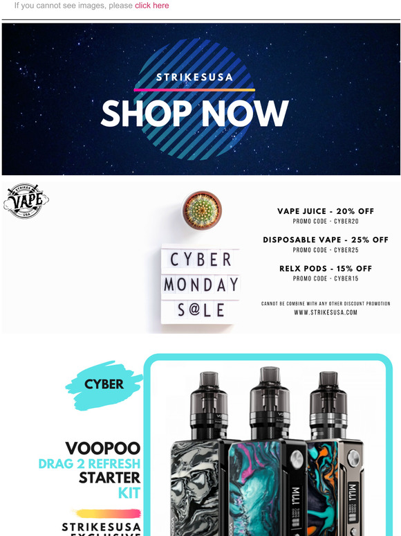 ⚠️Strikesusa - Vape Juice 20% - Cyber20 | Disposable Vape 25% - Cyber25 | Relx Pods 15% - Cyber15 ⚠️