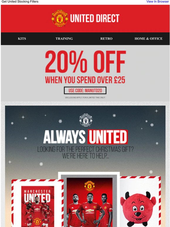 Manchester United Direct: Christmas Shop With 20% Off! - Milled