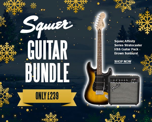 Squire Guitar Bundle. Only £239. Squier Affinity Series Stratocaster HSS Guitar Pack - Brown Sunburst. SHOP NOW