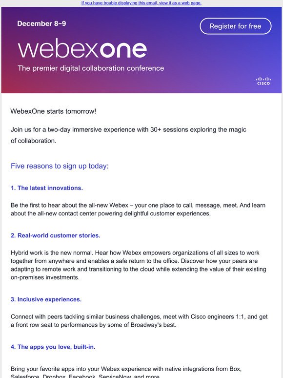 5 Reasons to Sign Up for WebexOne. Hurry, starts Tuesday!  🗓️