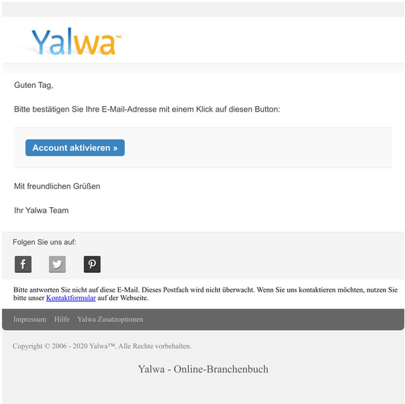 Erinnerung: Aktivieren Sie Ihren Account bei Yalwa