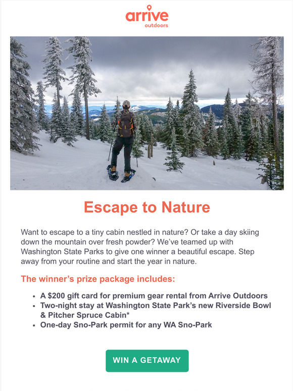 Win Arrive Outdoors gear & a getaway to a tiny cabin in WA State Parks